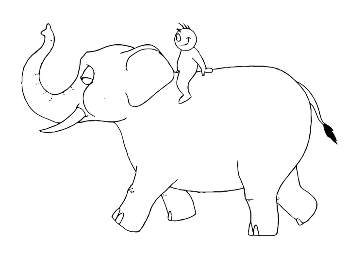 Disegno da colorare 07b. elefante con persona