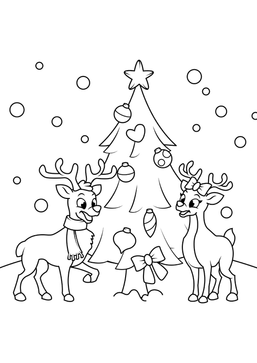 Disegno da colorare Albero di Natale con le renne