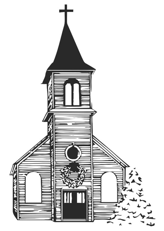 Disegno da colorare chiesa in inverno