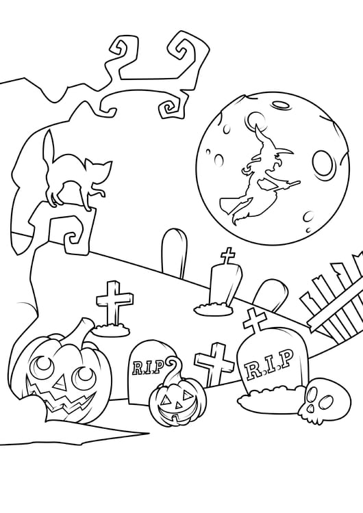 Disegno da colorare cimitero di halloween