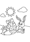 Disegni da colorare Coniglietto di pasqua con l&#39;uovo di Pasqua Nel giardino