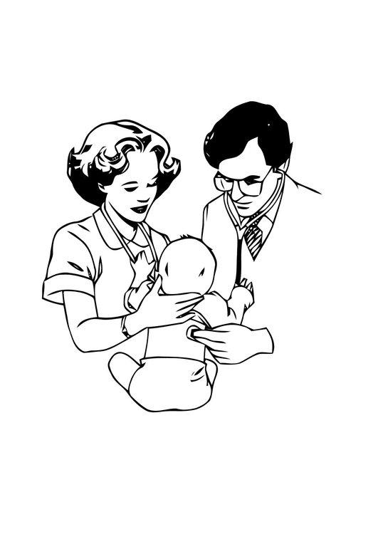 Disegno da colorare dottore con neonato