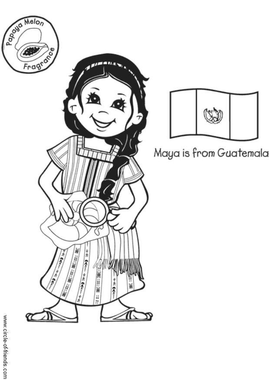 Disegno da colorare Maya dal Guatamala