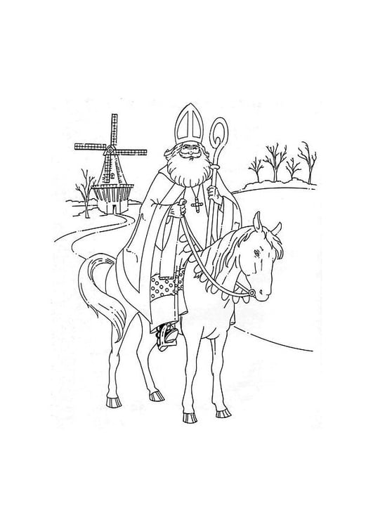 Disegno da colorare San Nicola a cavallo