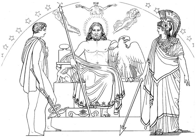 Disegno da colorare Ulisse - Ermes, Zeus e Athena