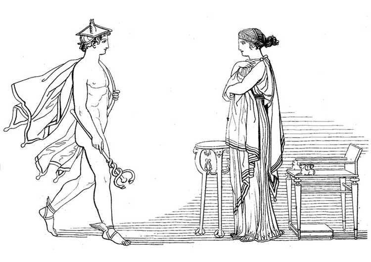 Disegno da colorare Ulisse - Hermes ordina Calipso di liberare Ulisse