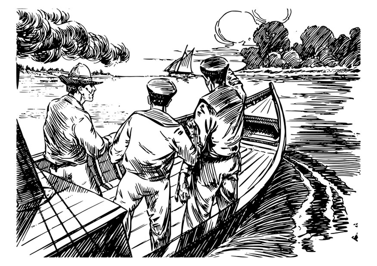 Disegno da colorare 3 uomini in barca