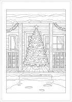 Disegno da colorare albero di natale sulla terrazza