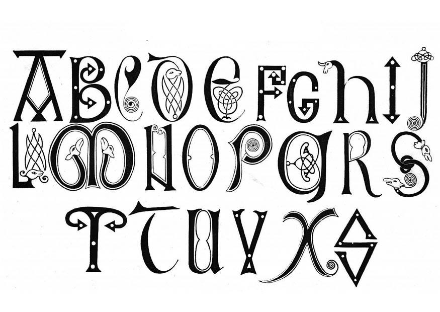 Disegno da colorare alfabeto anglosassone secolo 8 e 9