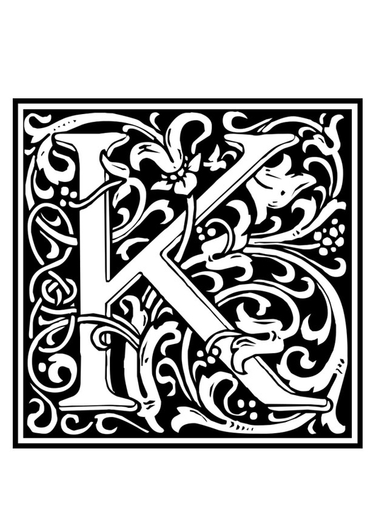 Disegno da colorare alfabeto decorativo - K