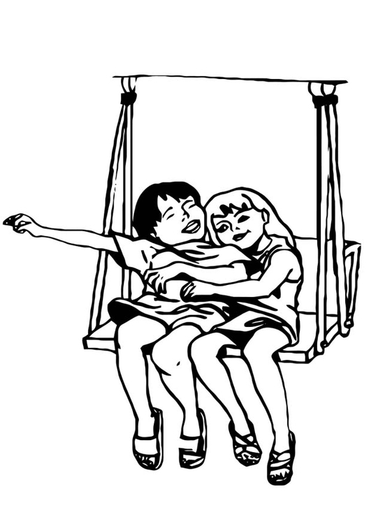 Disegno da colorare amici sul dondolo