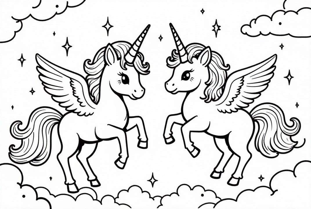 Disegno da colorare amici unicorno