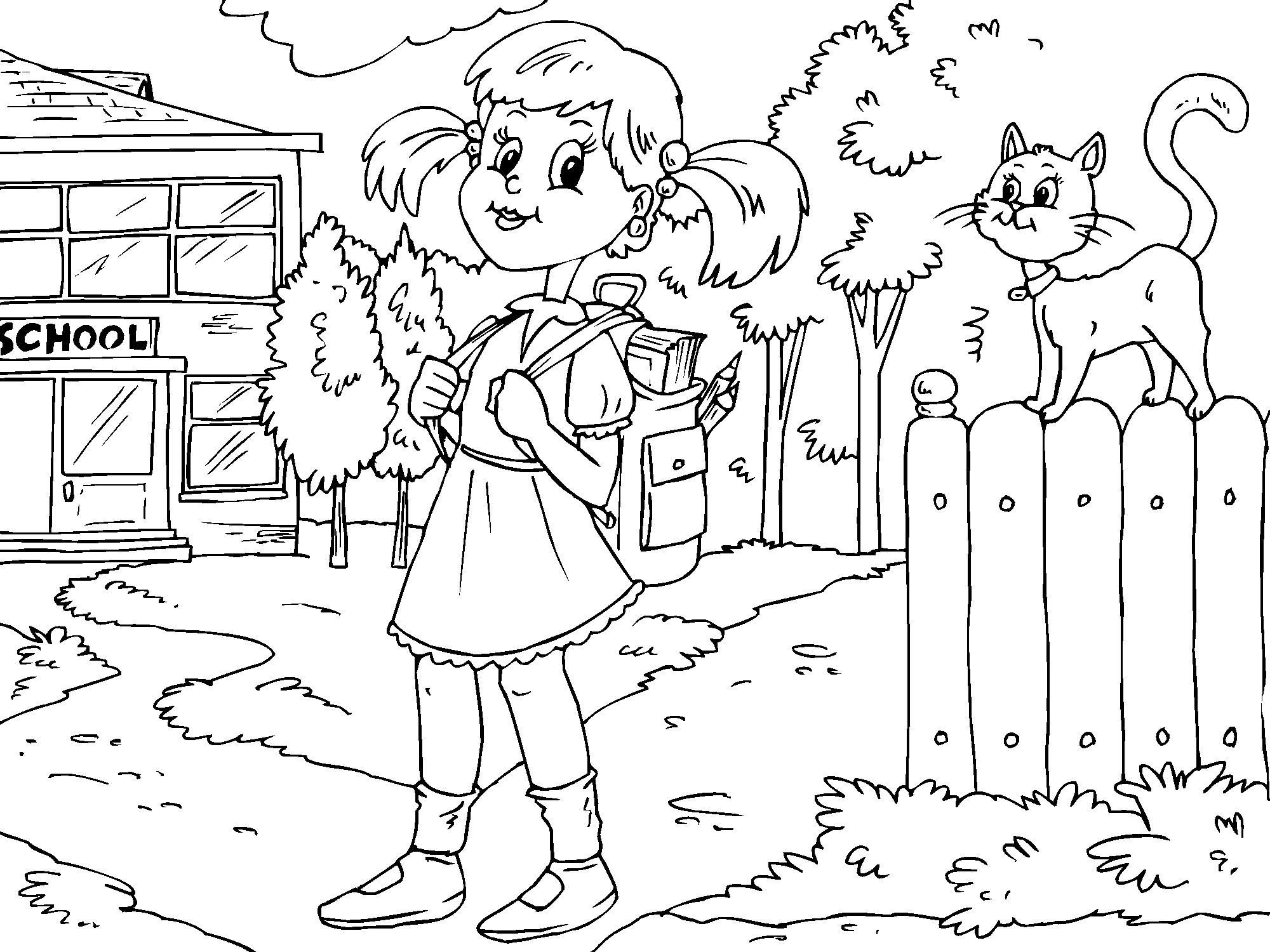 Famoso Disegno da colorare andare a scuola Cat WE52