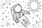 astronauta nello spazio con le stelle e il sole