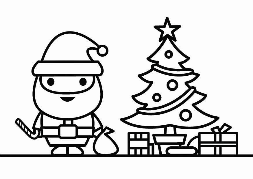 Disegno da colorare Babbo Natale con albero di Natale