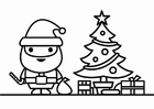 Disegni da colorare Babbo Natale con albero di Natale