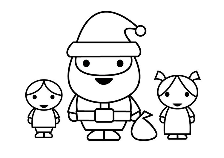 Disegno da colorare Babbo Natale con bambini