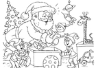 Disegni da colorare Babbo Natale con gli elfi