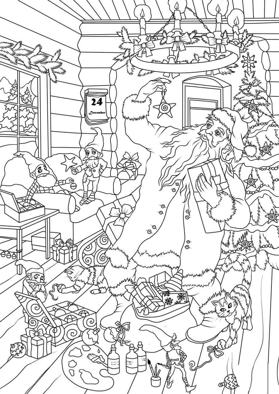 Disegno da colorare Babbo Natale e gli elfi scelgono i pacchetti - Disegni Da Colorare E Stampare Gratis - Imm. 315