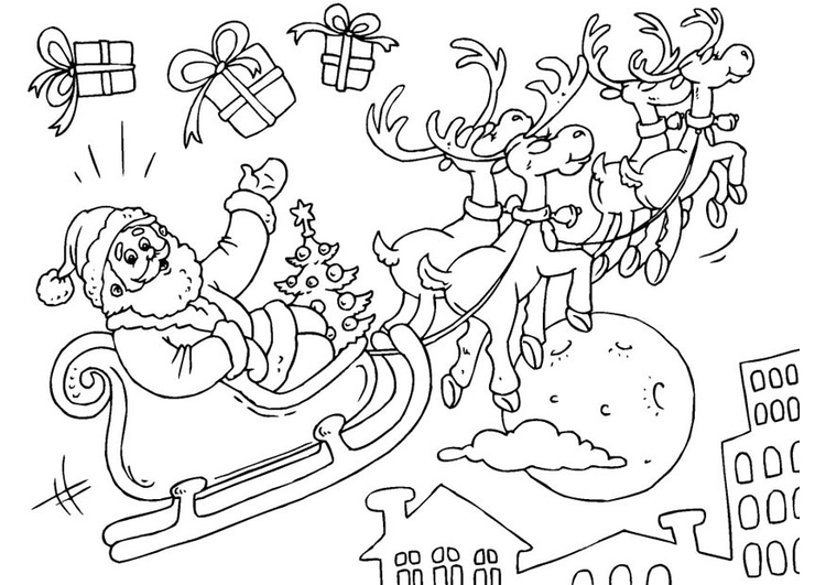 Disegno da colorare Babbo Natale in slitta