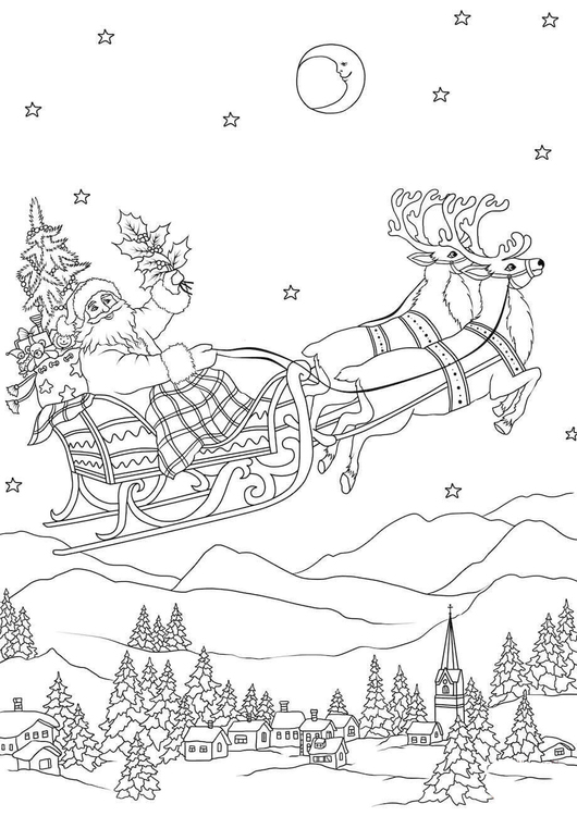 Disegno da colorare Babbo Natale in slitta