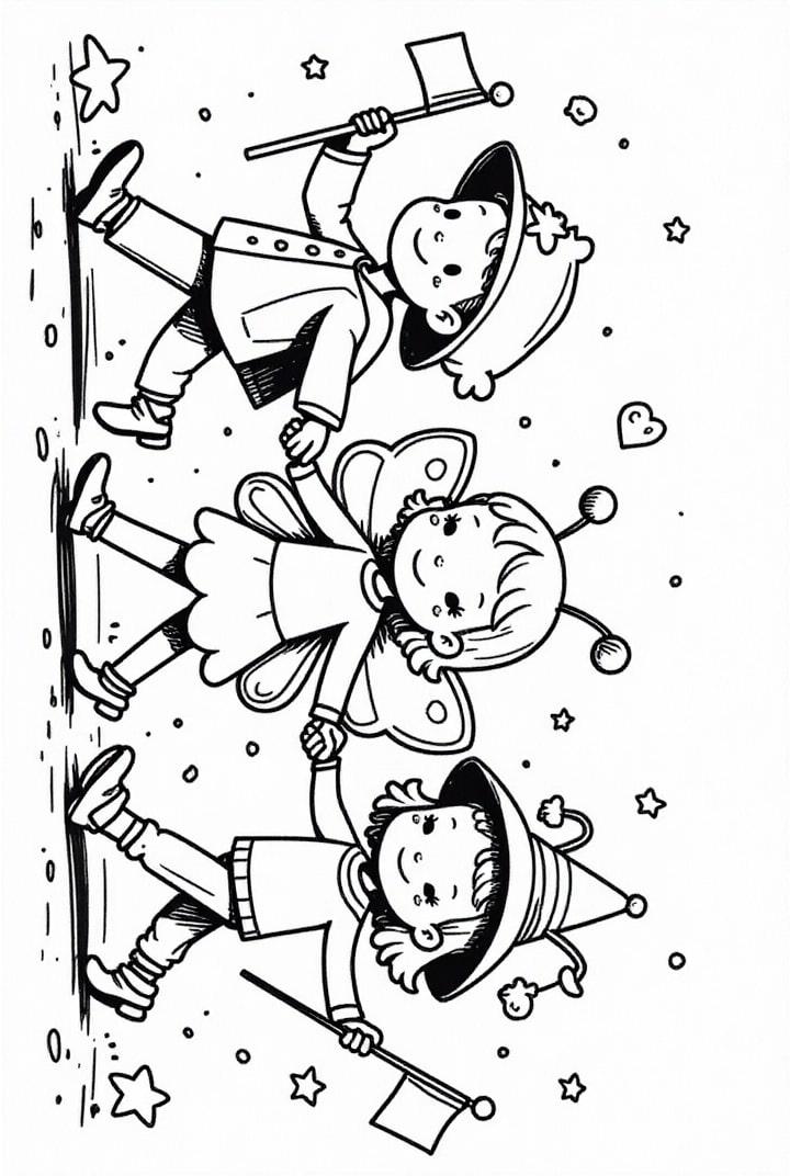 bambini con bandiere al carnevale