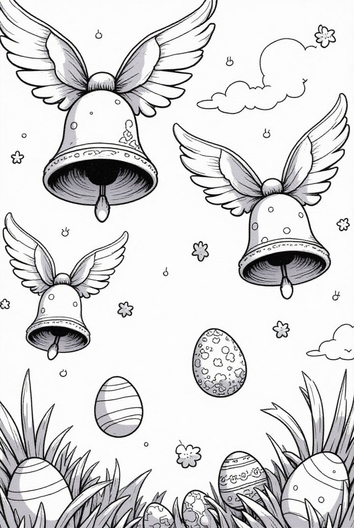Disegno da colorare campane di pasqua spargono le uova