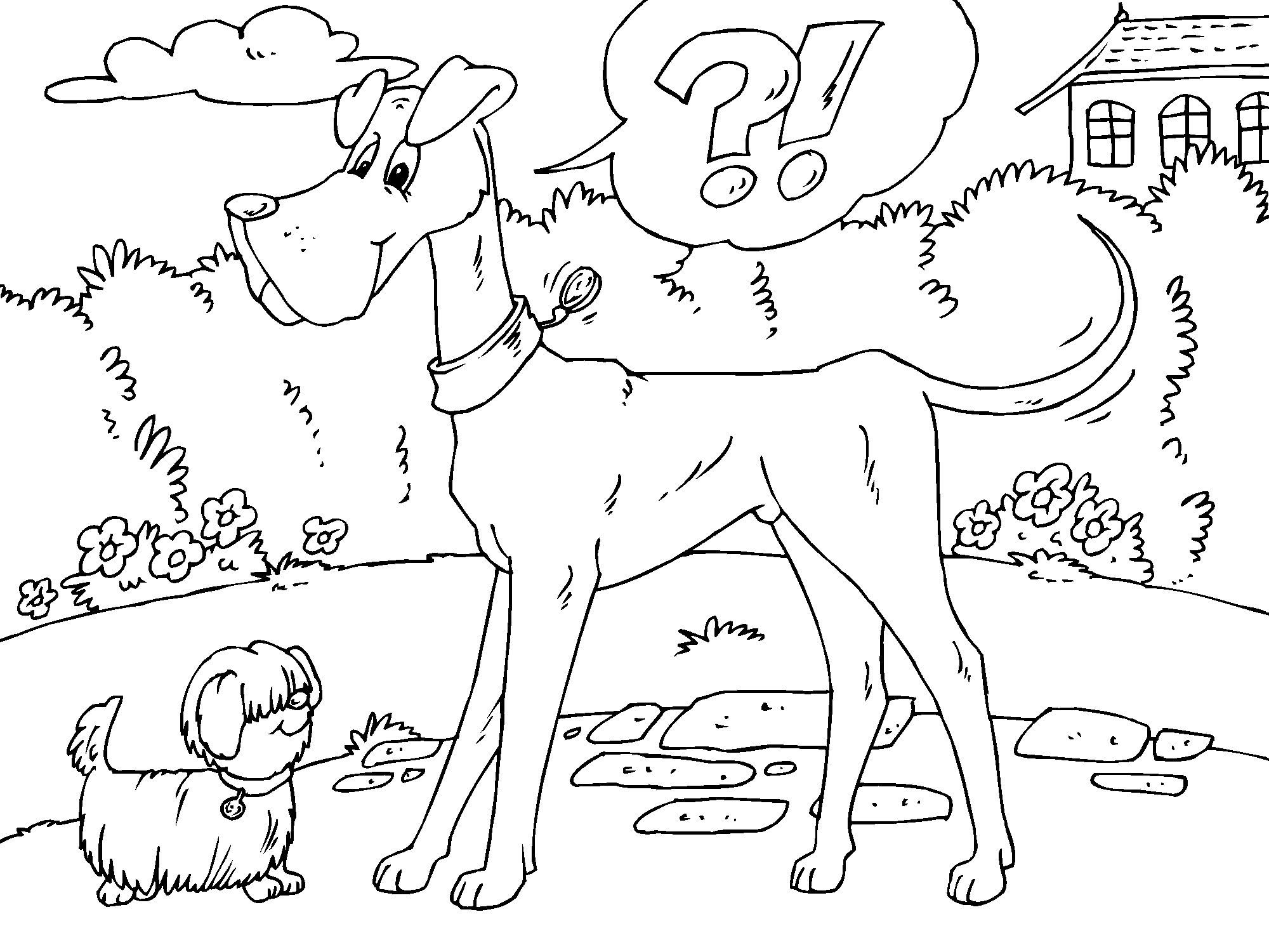 Disegno da colorare cane grosso e cane piccolo