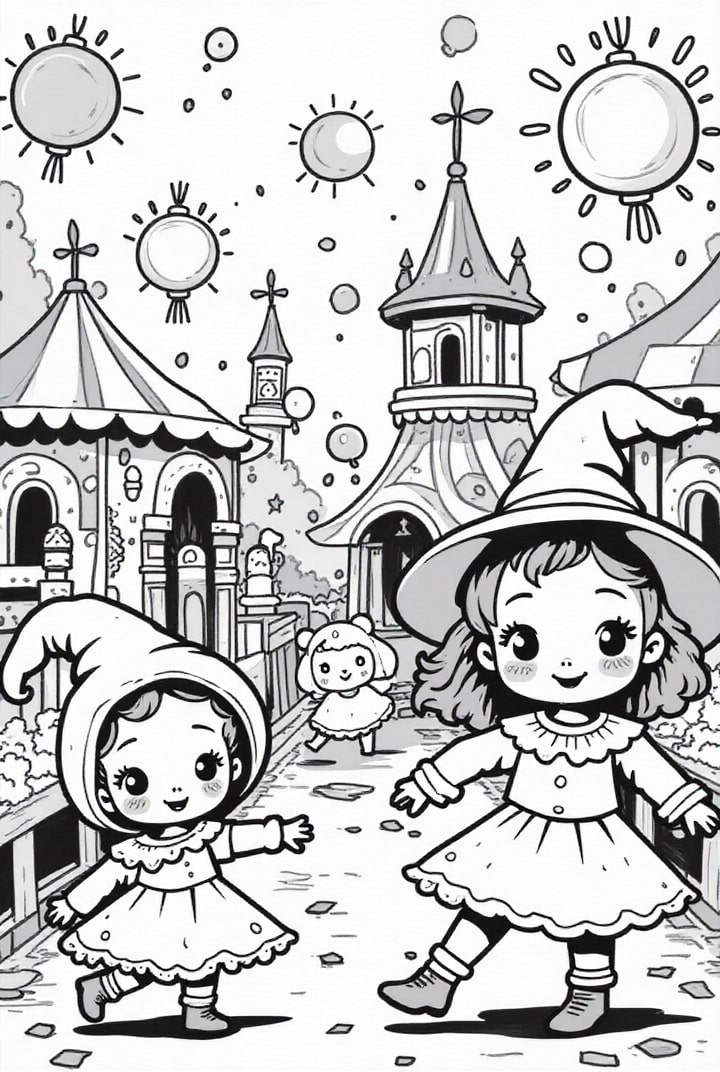 Disegno da colorare carnevale nel paese delle meraviglie