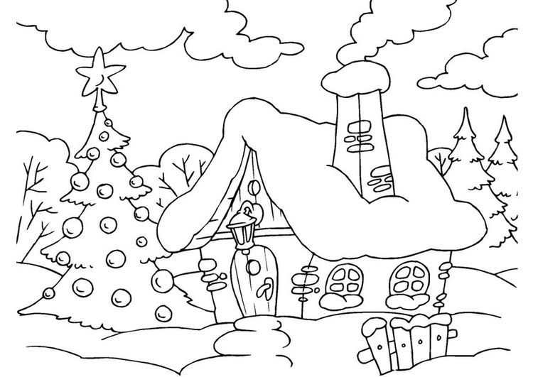 Disegno da colorare casa di Babbo Natale