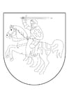 Disegno da colorare cavalliere a cavallo su uno scudo