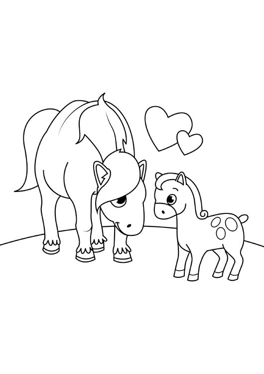 Disegno da colorare cavallo con puledro