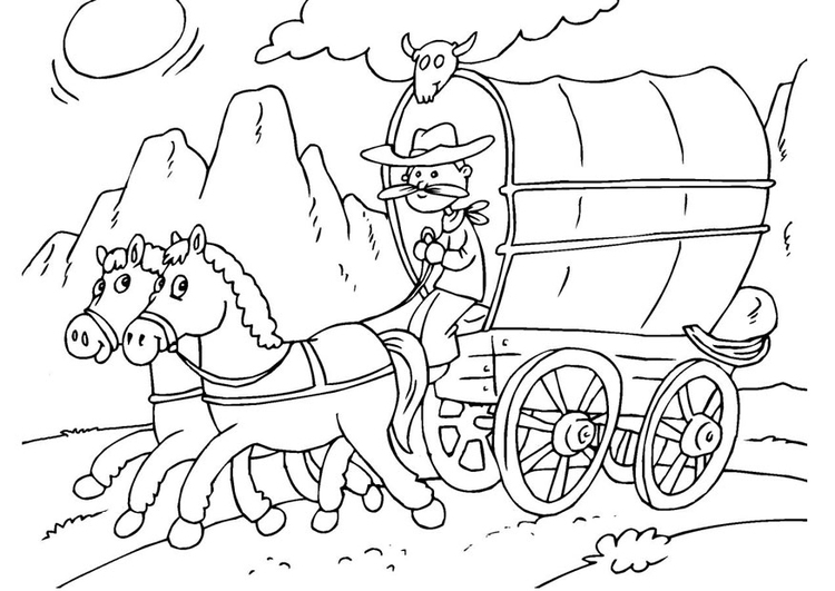 Disegno da colorare cavallo e carro