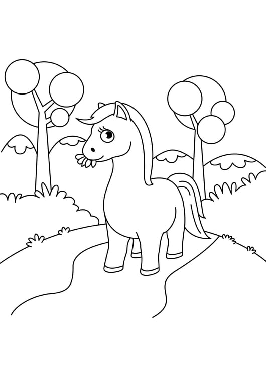 Disegno da colorare cavallo nella foresta