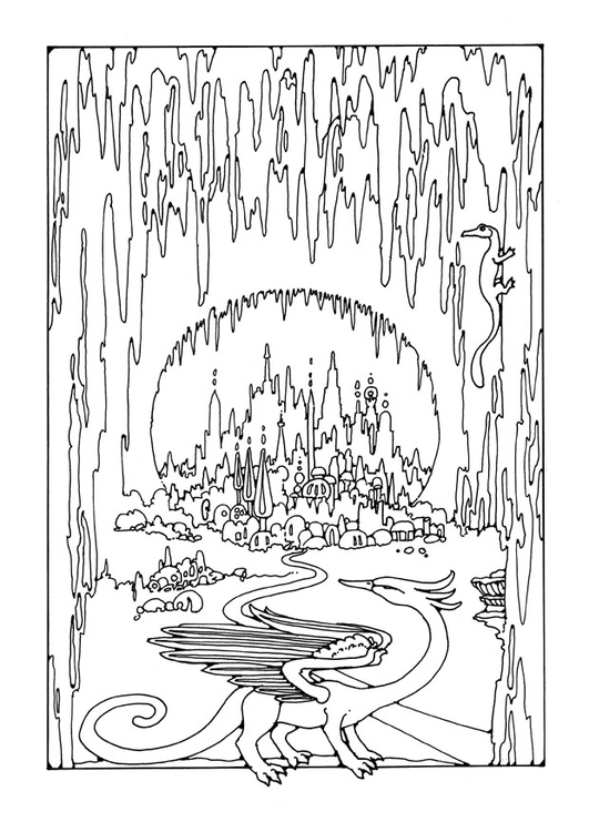 Disegno da colorare cittÃ  in una grotta