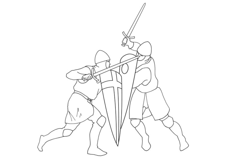 Disegno da colorare combattimento di guerrieri