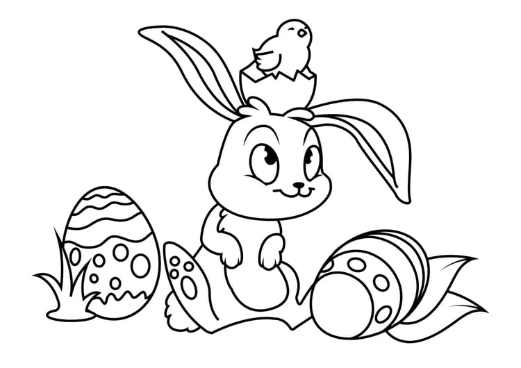 Disegno da colorare Coniglietto di pasqua con il pulcino di pasqua
