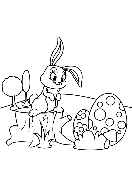 Disegno da colorare Coniglietto di pasqua con le uova di Pasqua