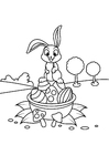 Disegni da colorare Coniglietto di pasqua sul cestino di Pasqua