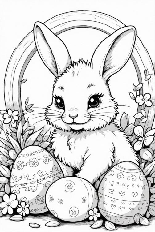 coniglietto pasquale in giardino con uova di Pasqua