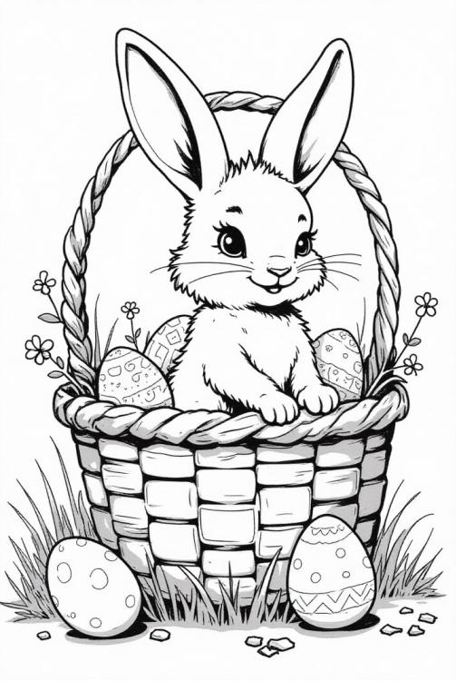 coniglietto pasquale nel cestino di Pasqua con le uova