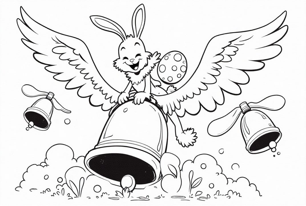 Disegno da colorare coniglietto pasquale sulla campana di Pasqua
