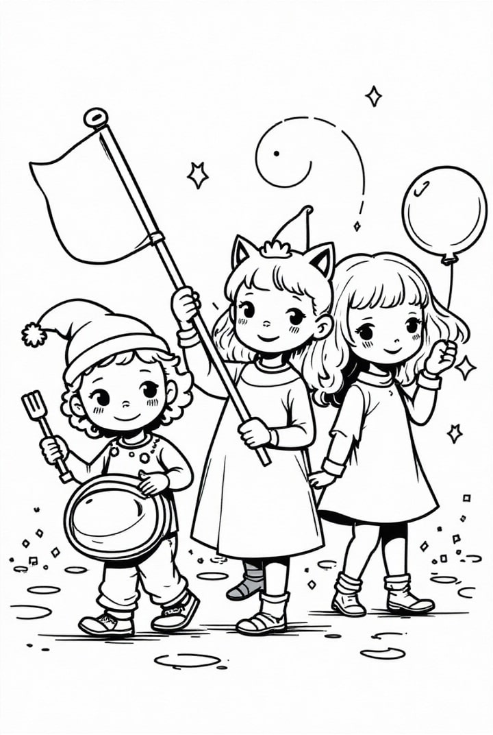 Disegno da colorare corteo di carnevale