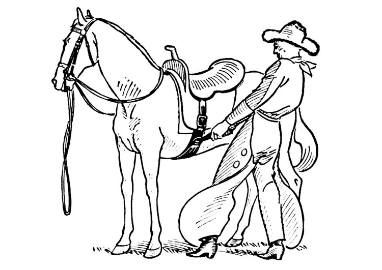 Disegno da colorare cowboy sella cavallo