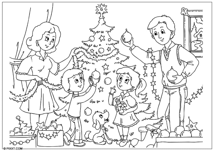 Disegno da colorare decorare l'albero di Natale