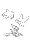 Disegno da colorare delfino e squalo