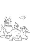 Disegno da colorare drago davanti al castello