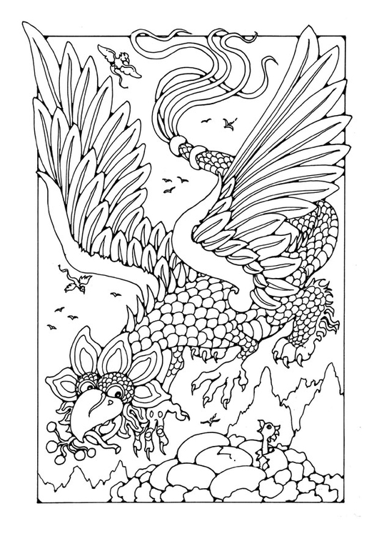 Disegno da colorare dragone volante