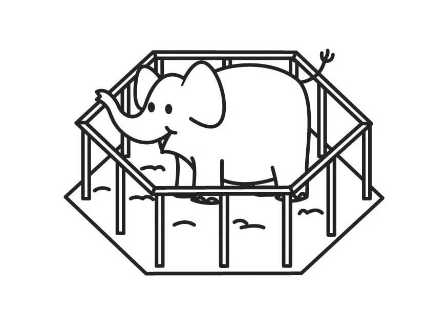 Disegno da colorare elefante in gabbia