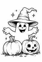 Disegno da colorare fantasma di halloween con zucche